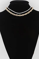 Amina Gold Double Layer Bead and Chain Necklace