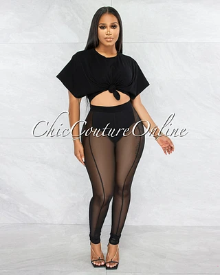 Cherie Tie Crop Top & Mesh Leggings Set