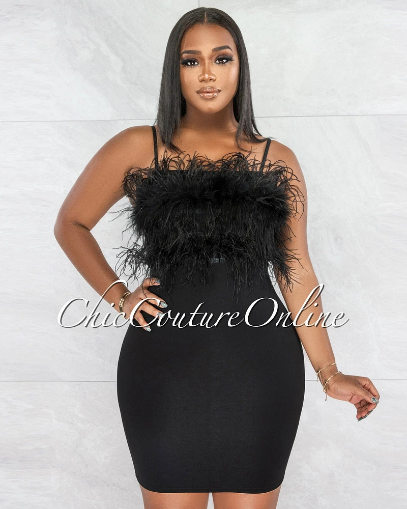 Jolie Black Feather Bust Statement Dress