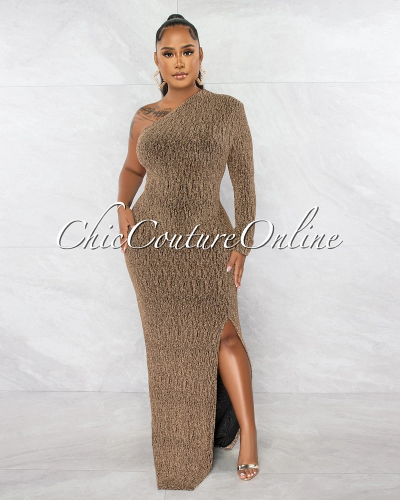 *Burt Black Gold Shimmer Single Long Sleeve Maxi Dress