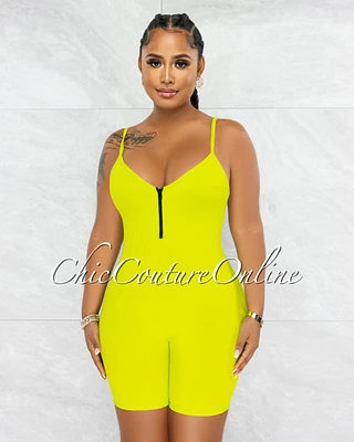 *Jerram Lime Green Ribbed Front Zipper Romper