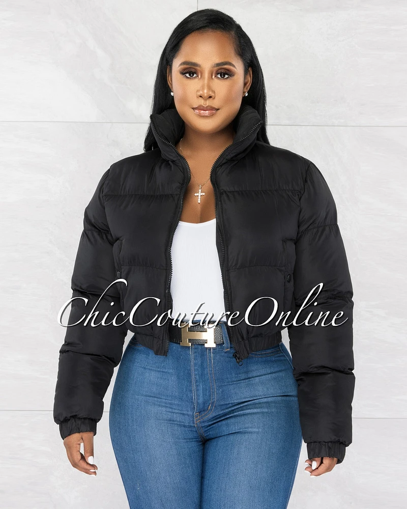 Alexa Black Puffy Bomber Jacket