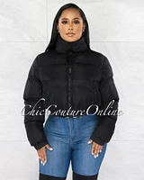 Alexa Black Puffy Bomber Jacket