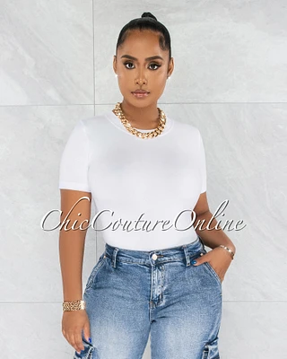 Janice Off-White Round Neckline Crop Top