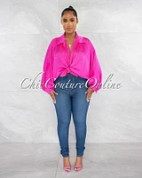 *Pilar Hot Pink Wide Sleeves Silky Blouse