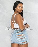 *Carla Light Denim Distressed Shorts