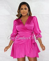 *Montes Magenta Wrap Ruffle Hem Dress