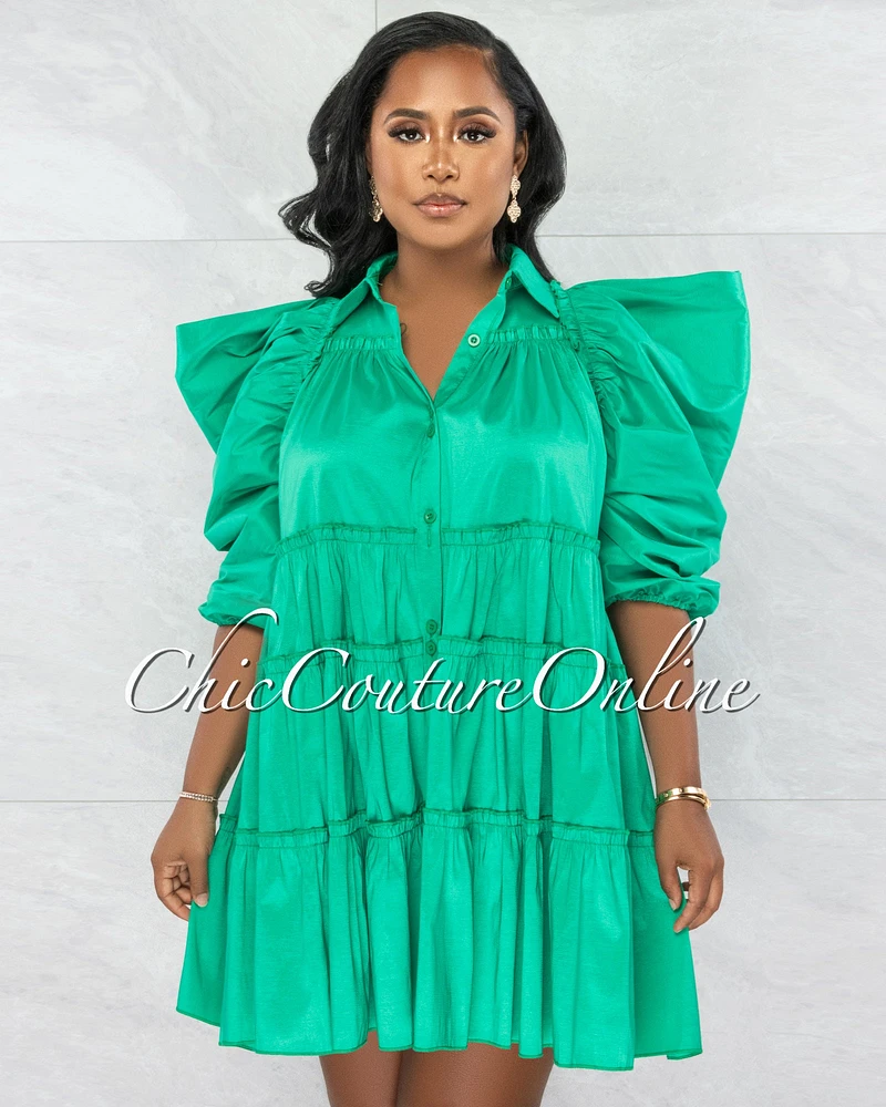 Londra Dramatic Sleeves Shirt Taffeta Dress