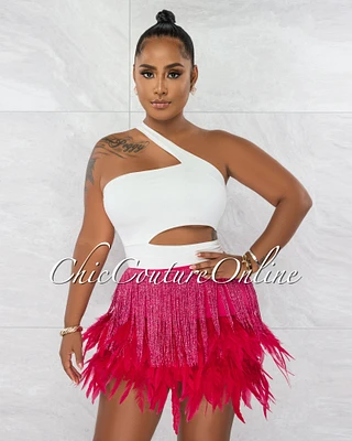 *Lehava Fuchsia Fringe & Feathers Mini Skirt