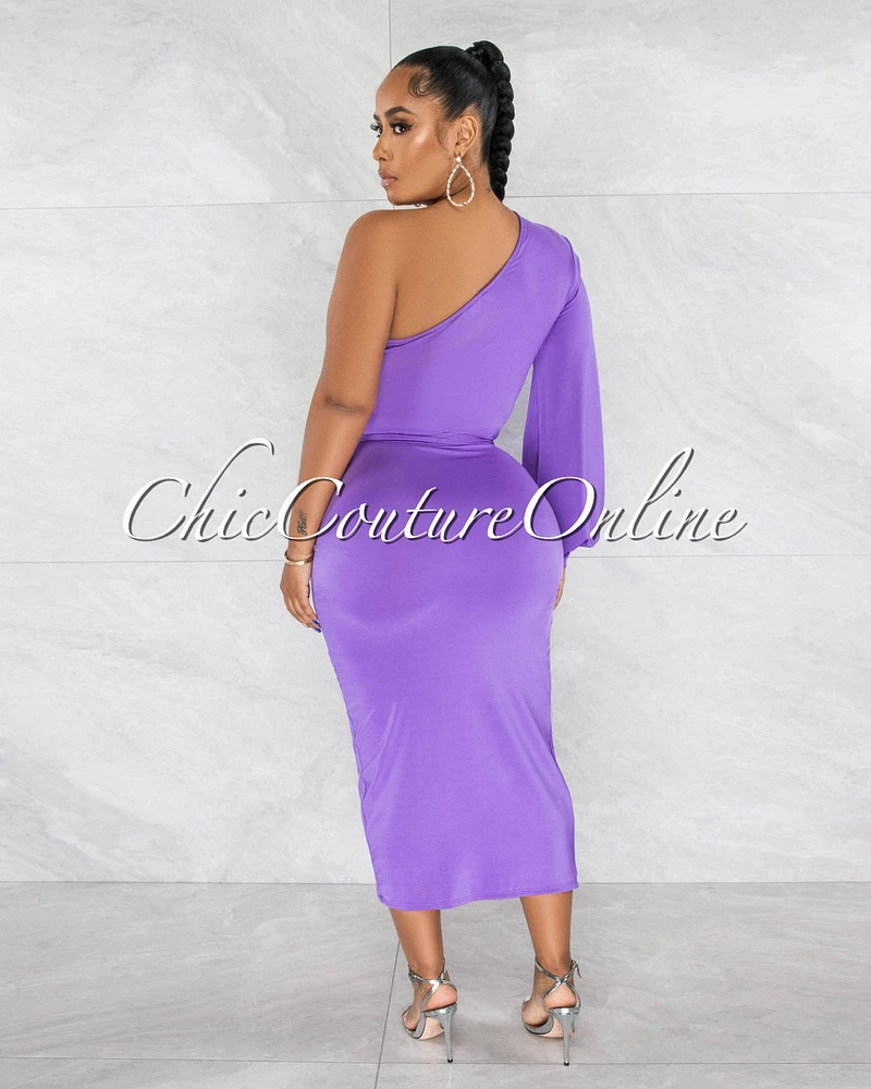 *Jiselle Lavender Single Long Sleeve Midi Dress