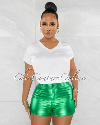 *Alvina Green High Waist Metallic Denim Shorts