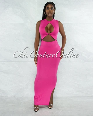 *Libra Fuchsia Front Knot Cut-Out Dress