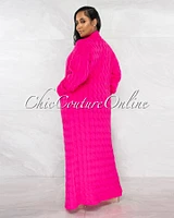 Justina Hot Pink Cable Knit Long Cardigan