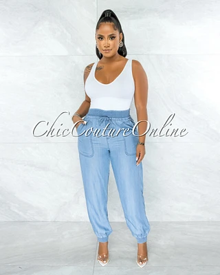 *Nanette Light Blue Chambray Jogger Pants