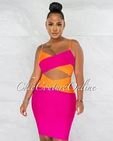 *Marshae Fuchsia Orange Two-Tone Bandage Two Piece Set