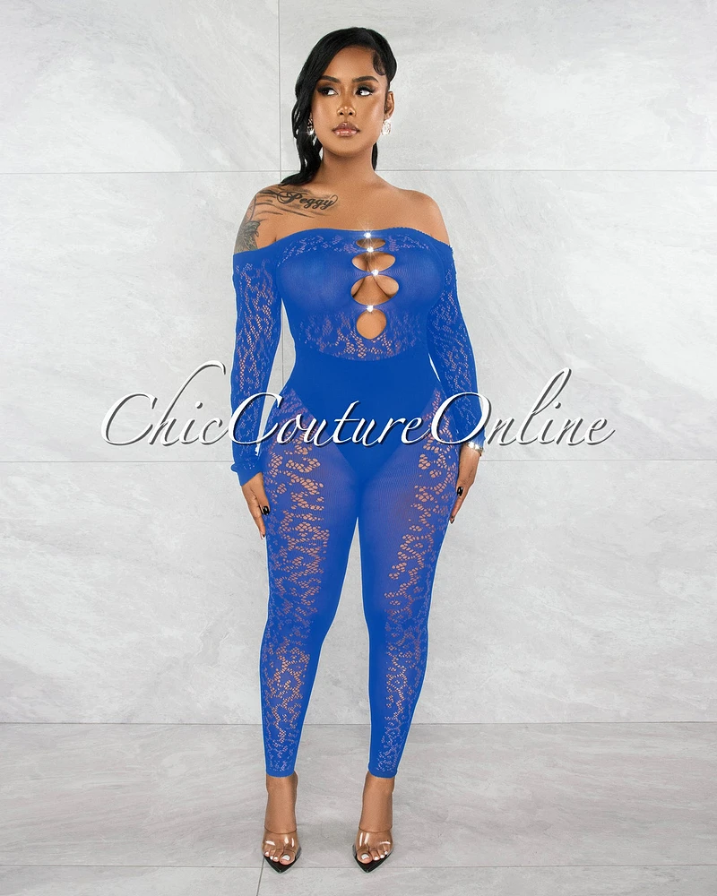 *Meredia Royal Blue BodyCon Sheer Jumpsuit