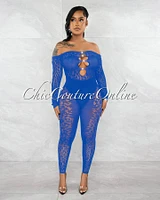 *Meredia Royal Blue BodyCon Sheer Jumpsuit