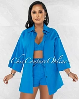 Nilan Deep Turquoise Shirt / Crop Top & Shorts 3 Piece Set