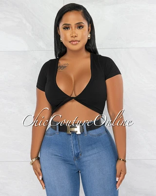 *Brandon Black Torn Crop Ribbed Top