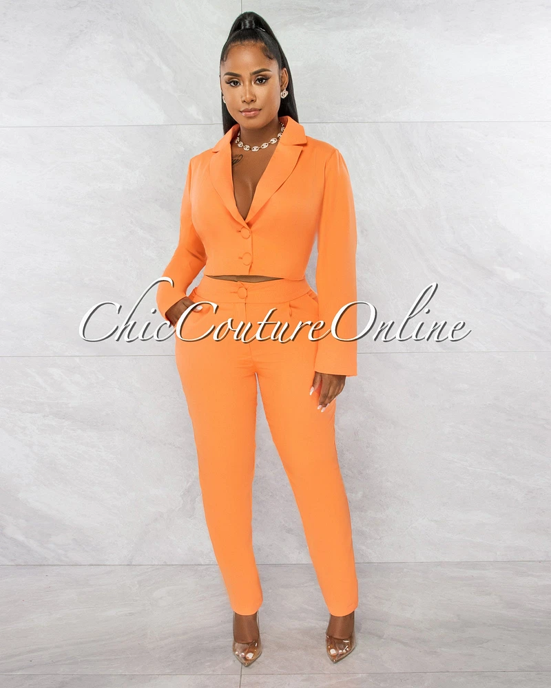 *Dottie Orange Crop Buttoned Blazer & Pants Set