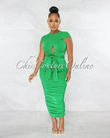 *Fosta Green Multi-Way Ruched Maxi Dress