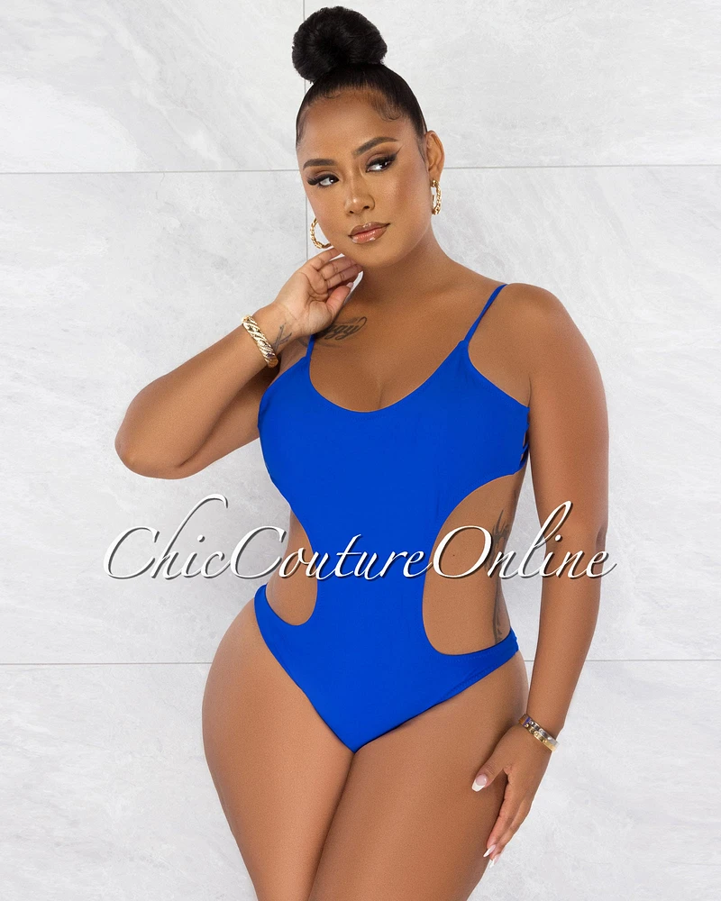 *Torie Royal-Blue Cut Out Strap Back Monokini