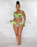 *Walker Neon Green Snake Print Two Piece Bikini Set