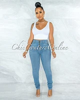 Phina Light Denim Button Up High Waist Skinny Jeans