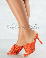 *Reeses Orange Woven Crossed Square Toe Heels