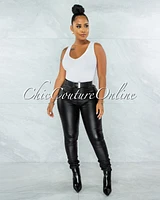 *Eldone Black Faux Leather High-Waist Pants