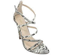 *Remi Snake Print Criss-Cross Straps High Heel Sandals