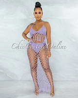 *Rojas Lilac Crochet Cover-Up Fishnet Set