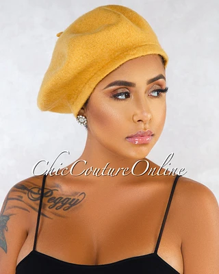 *Taima Mustard Wool Beret Hat