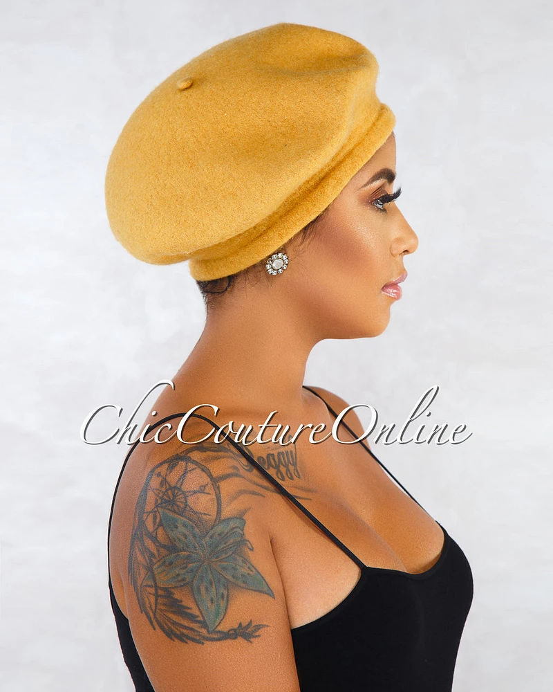 *Taima Mustard Wool Beret Hat