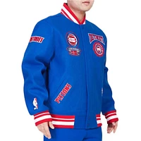 Pro Standard Detroit Pistons Crest Emblem Rib Wool Varsity Jacket (Royal/Red)