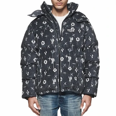 Purple Brand Printed Corduroy Puffer Jacket (Black) P635-PCDP124