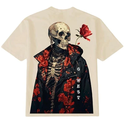 G West Skull & Rose Tee (Cloud Cream/Black/Red) GWPPT9049