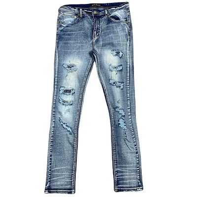 Platini Rhinestone/Destroyed (Blue) Jeans - MFJ7666