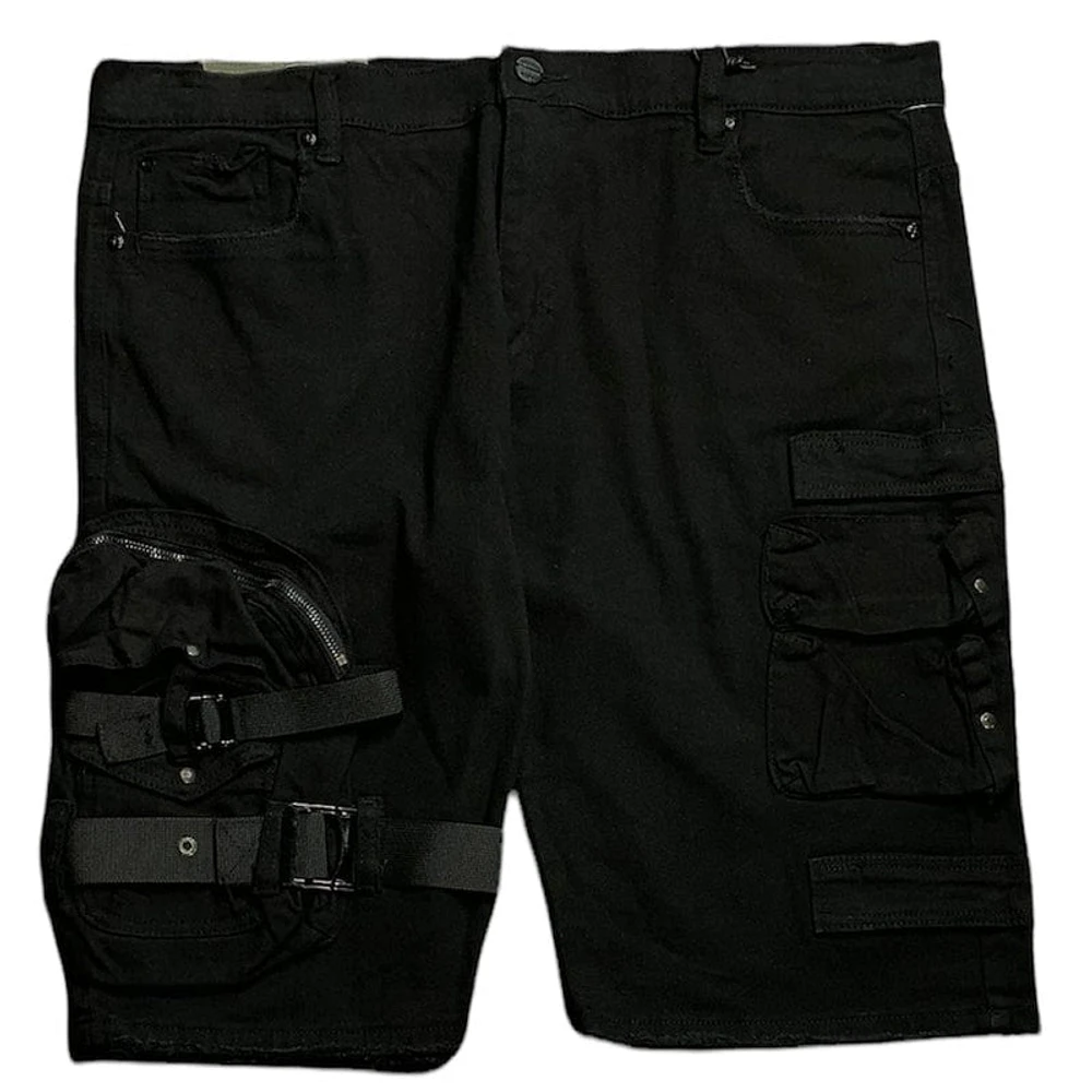 Industrial Indigo Cargo Denim Shorts (Black) INT-WB-273