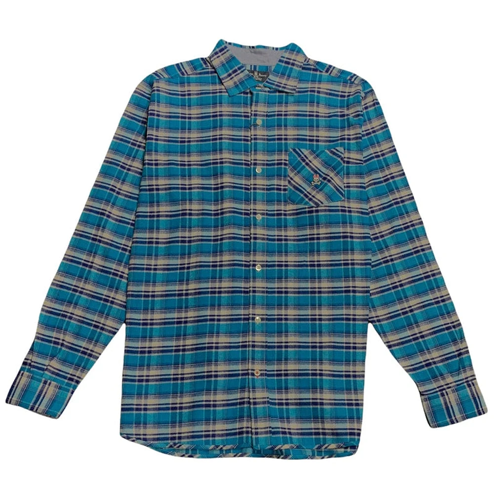 Psycho Bunny Long Sleeve Flannel (Blue/White) - B6C965