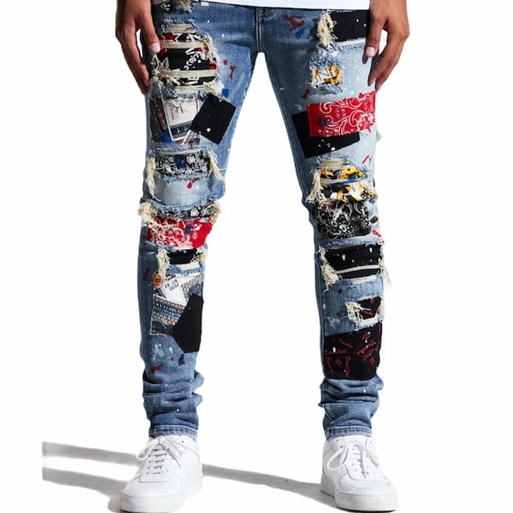 Embellish Rebel Rip & Repair Denim (Blue Patchwork)