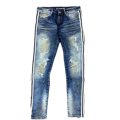 Crysp Line Jean Indigo Distressed Blue/White