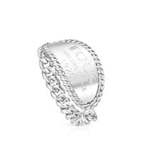 Silver TOUS Minne Ring with oval medallion letters engraving