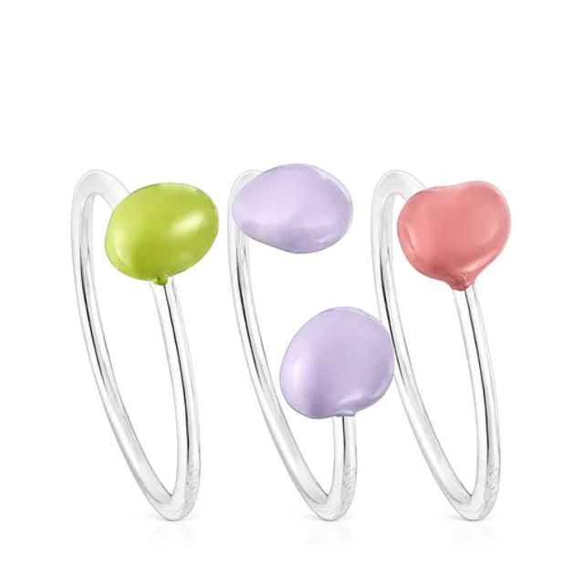 TOUS Pack of silver and colored enamel TOUS Joy Bits rings | Westland Mall