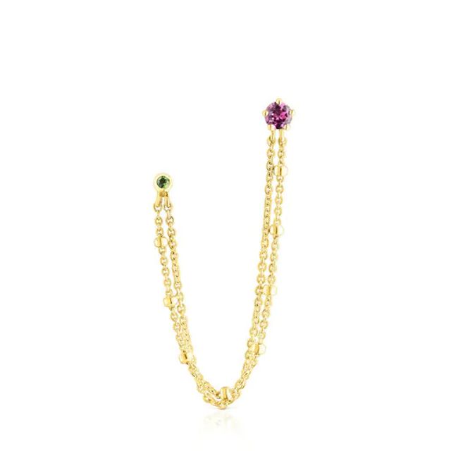 TOUS Gold TOUS Cool Joy 1/2 Double earring with rhodolite and chrome  diopside | Westland Mall