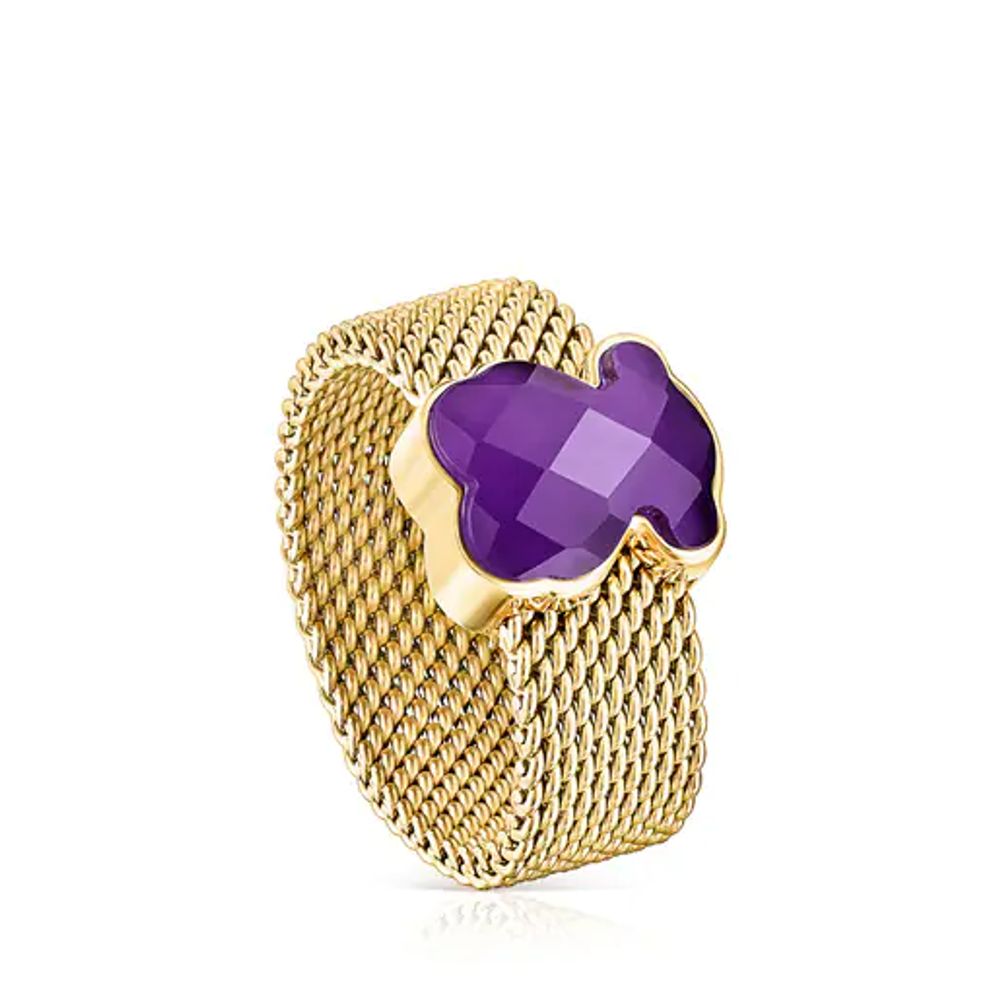 TOUS Gold-colored IP Steel Mesh Color Ring with Amethyst Bear motif | Plaza  Las Americas