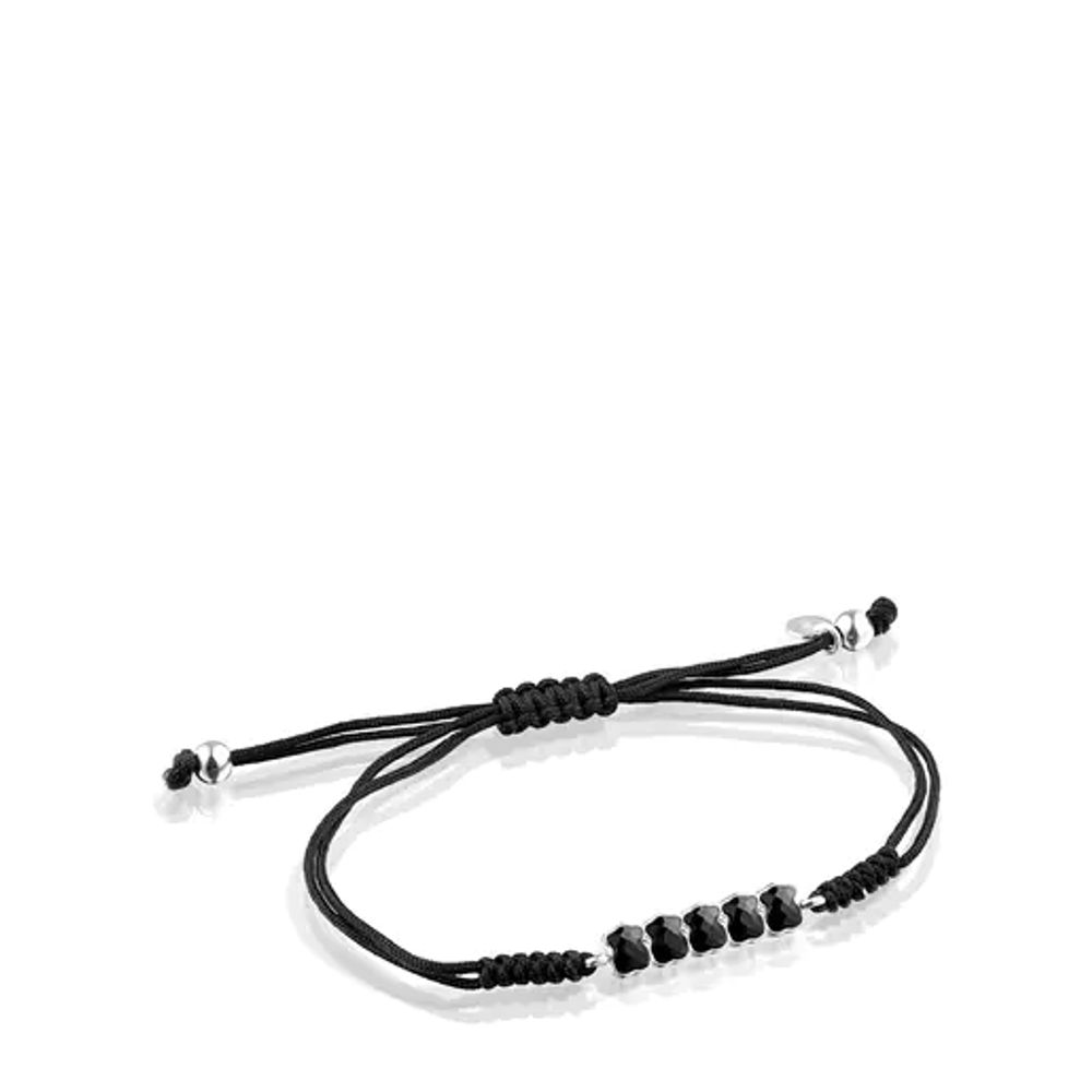TOUS Mini Onix Bracelet in Silver with Onyx and black Cord | Westland Mall