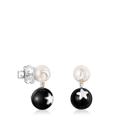 Magic Nature moon-star Earrings with pearl and onyx