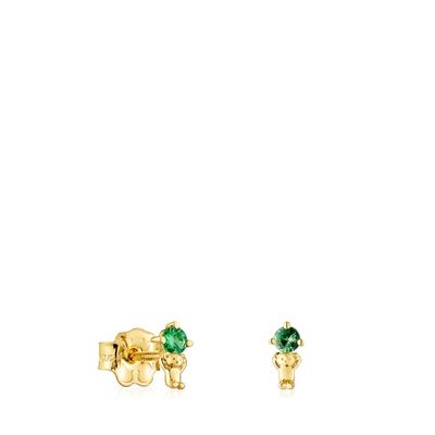 Aretes de oro y tsavorita Teddy Bear