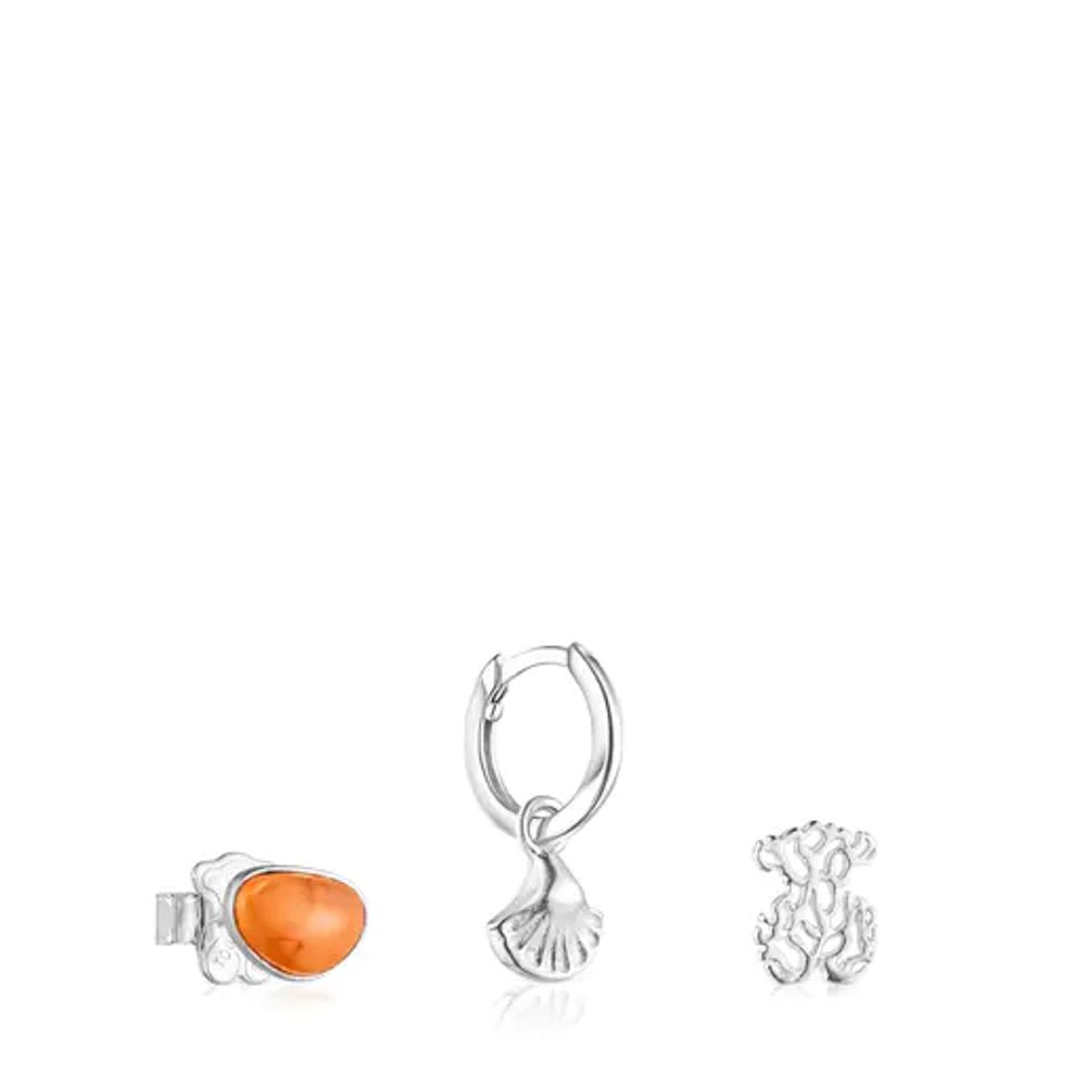 Pack de Aretes Oceaan oso-concha y glass naranja